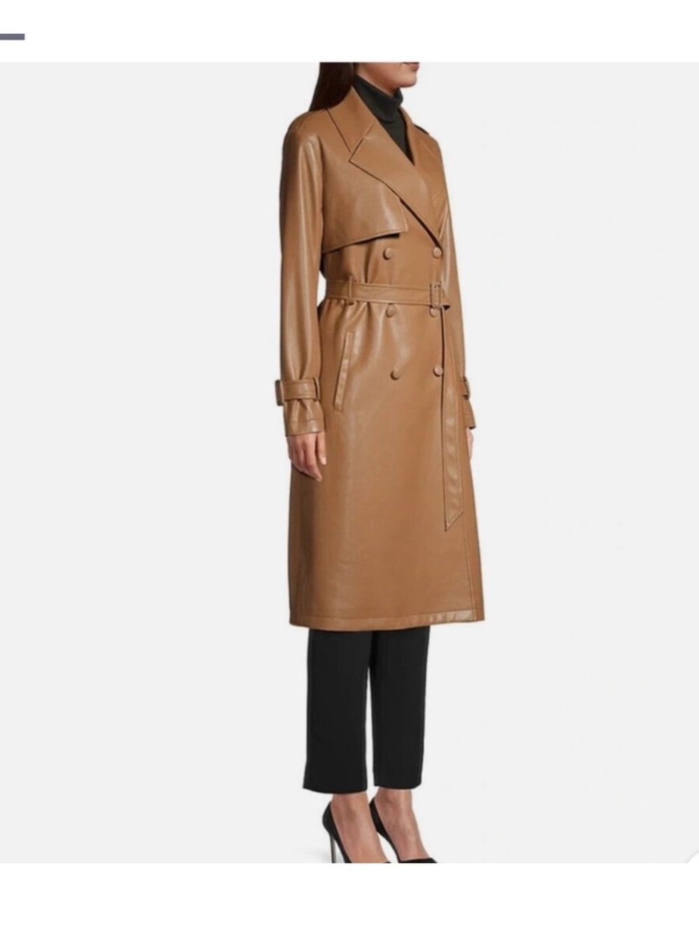 Elie Tahari Tan Faux Leather Trench Coat